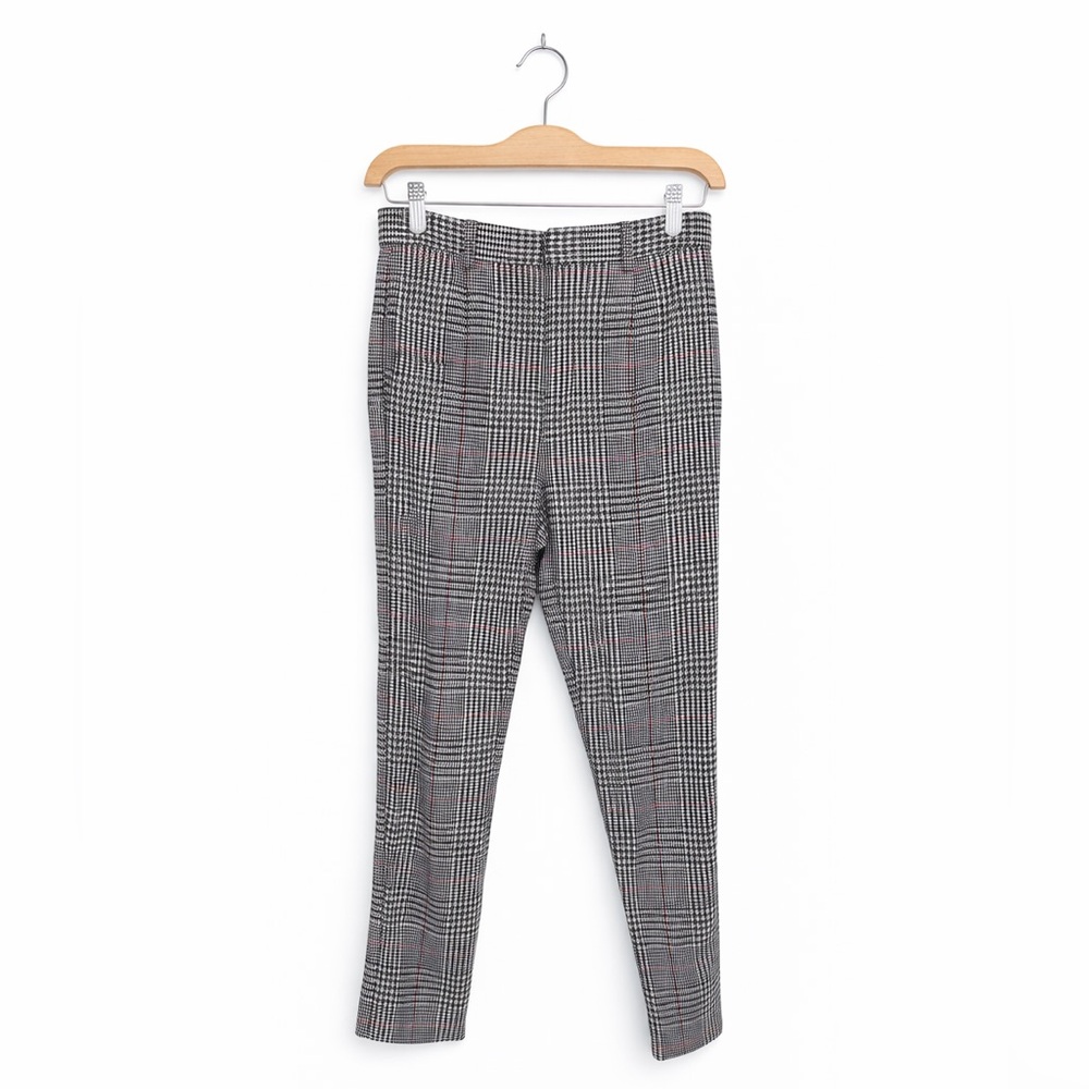 Nasty Gal Collection Houndstooth Plaid Trousers | Tapered Workwear Pants | US 4